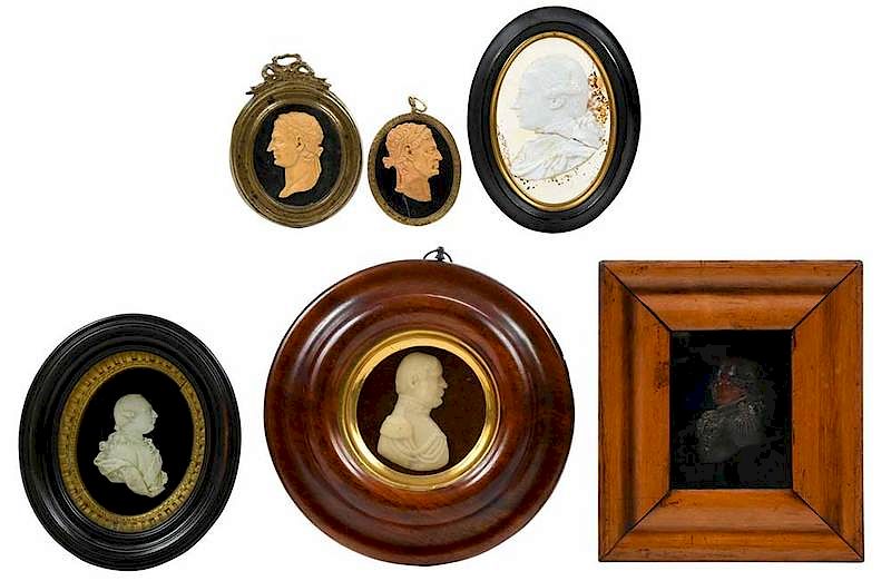 Appraisal: Group of Six Carved Wax Portrait Miniatures Continental possibly th