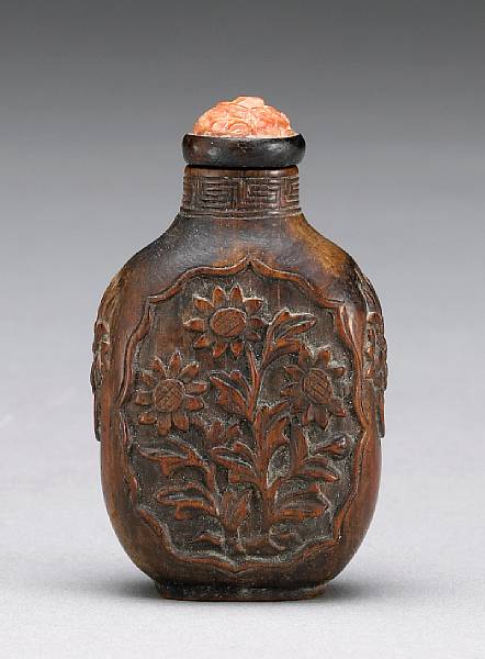 Appraisal: A carved bamboo snuff bottle th Century Of oval shape