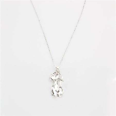 Appraisal: White Gold Diamond and Ruby Dog Pendant and Chain Estimate