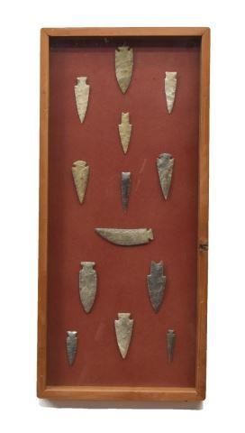 Appraisal: lot of Framed Native American arrowheads behind glass of various