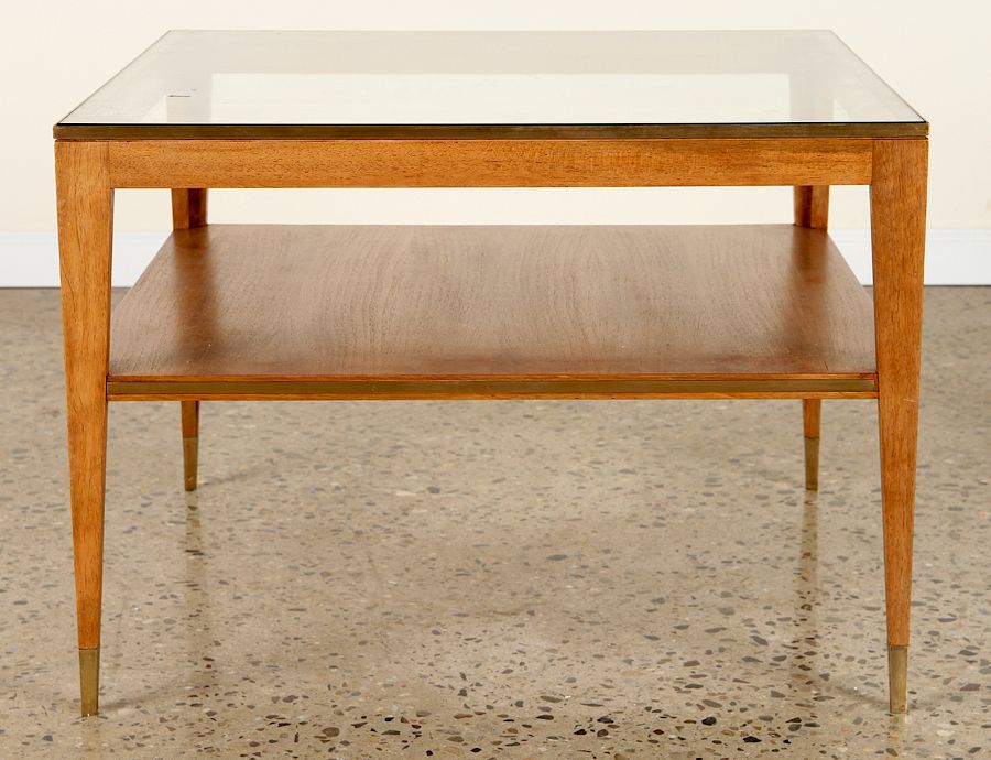 Appraisal: ITALIAN WALNUT GLASS TABLE BY PAOLO BUFFA C An Italian