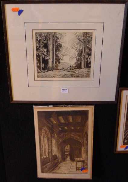 Appraisal: PAIR OF EUROPEAN ETCHINGS LEONARD BREWER CHETHM HOSPITAL HARVEY CLARKE