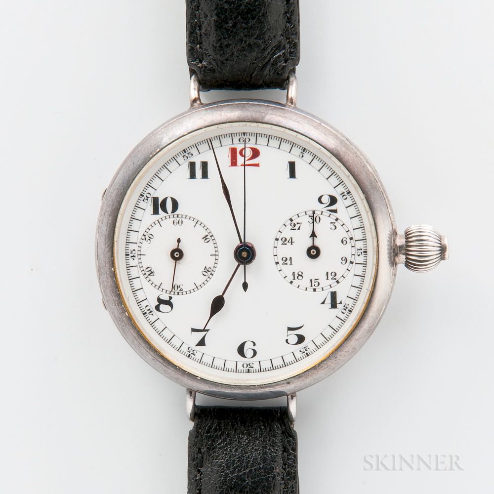 Appraisal: Early Silver Single-push Manual-wind Chronograph Early Silver Single-push Manual-wind Chronograph