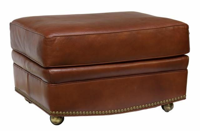 Appraisal: Hand-crafted leather ottoman Hancock Moore late th c having rectangular