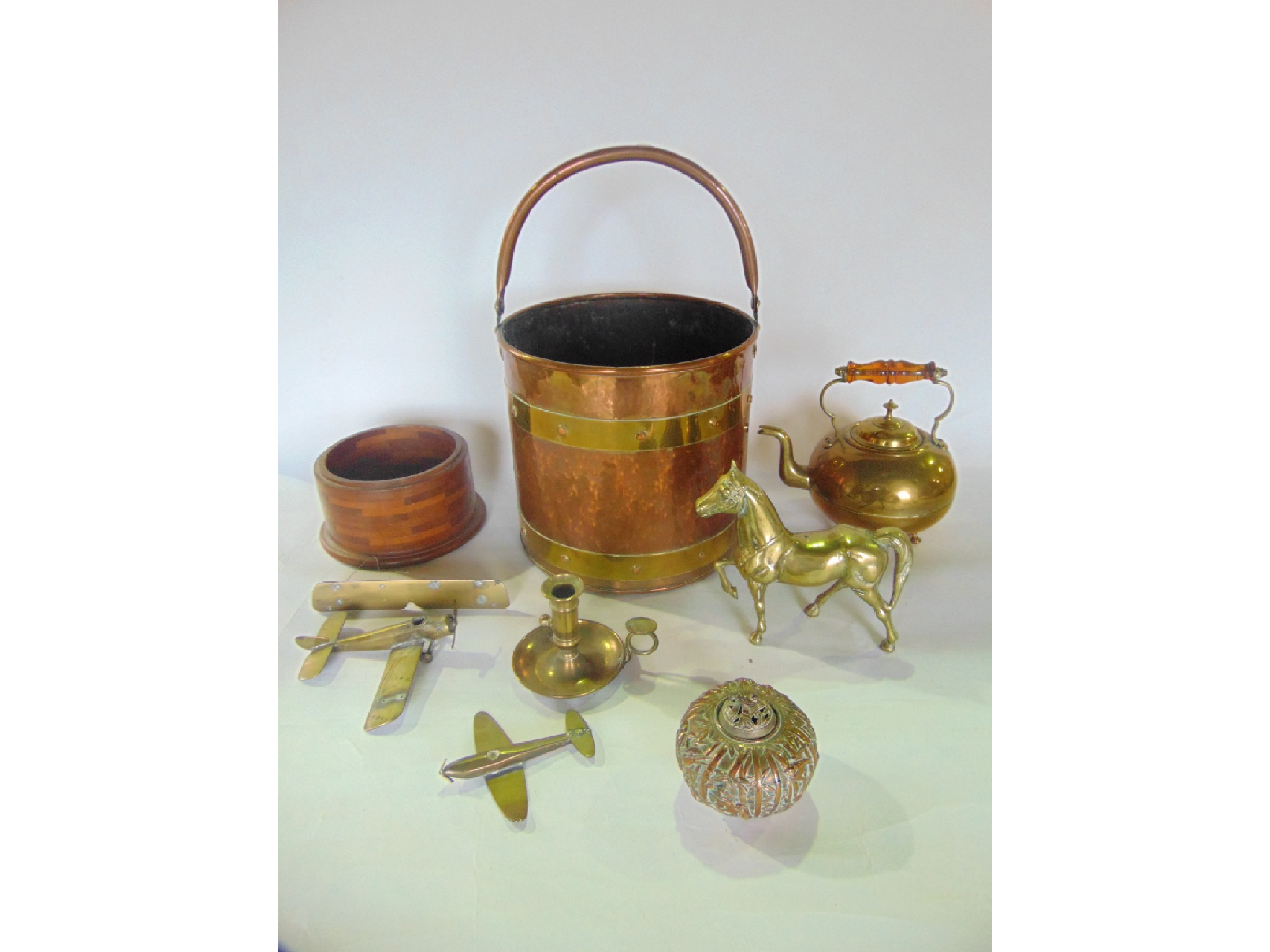 Appraisal: Metal wares to include th century copper and brass banded