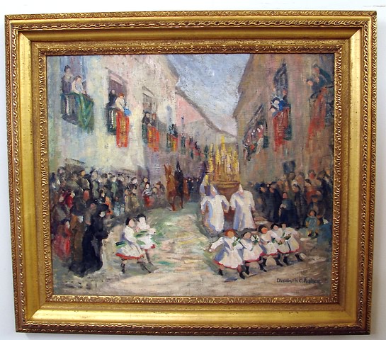 Appraisal: Holy Week Seville Spain parade scene oil on canvas X