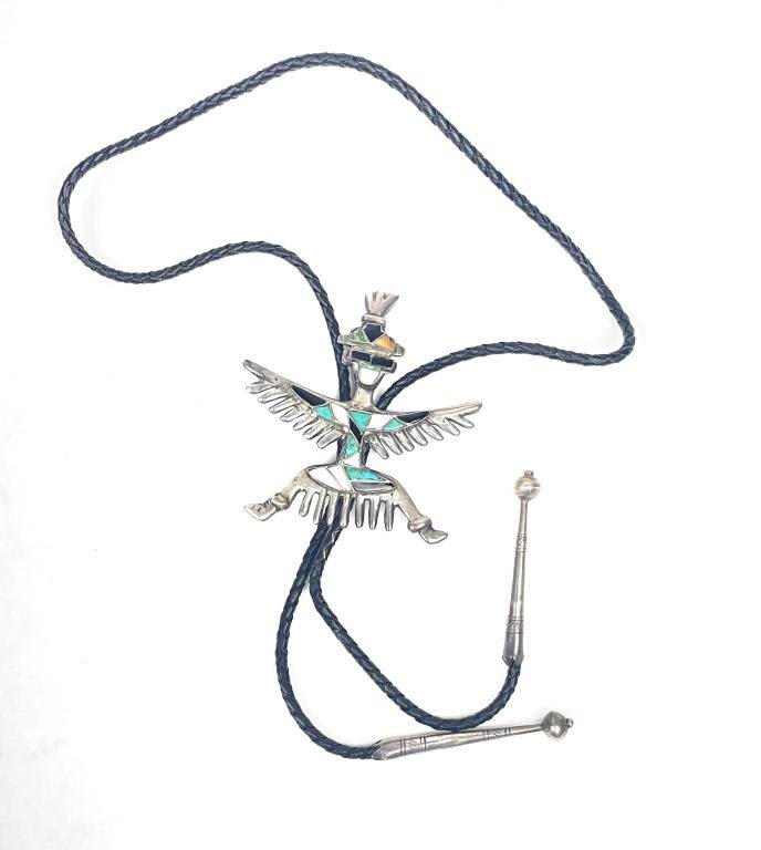 Appraisal: Sterling Silver Bolo w Turquoise Onyx Inlaid Stones Tested sterling