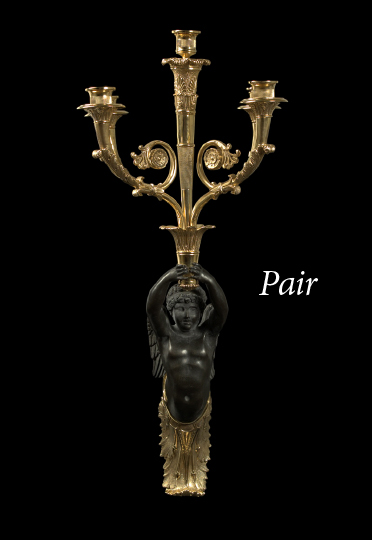 Appraisal: Large Pair of French Gilt- and Patinated Bronze Winged Terme