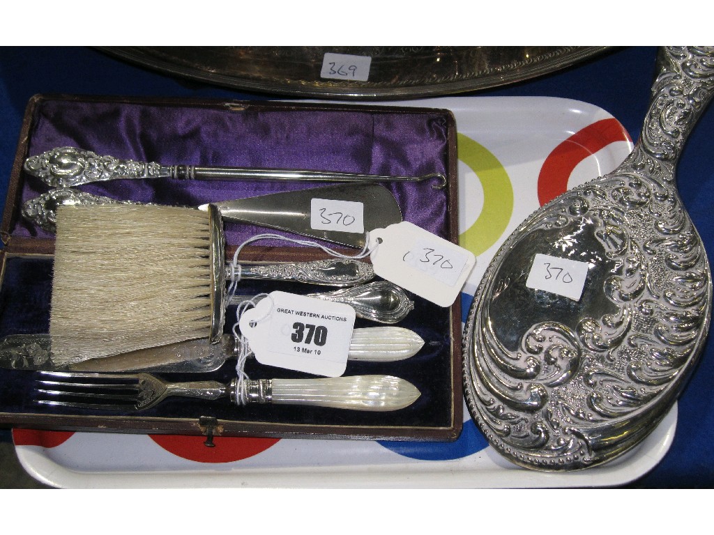 Appraisal: Lot comprising christening set mirror crumb brush and shoehorn and