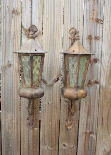 Appraisal: Pair distressed wall lanterns A pair of painted distressed wall