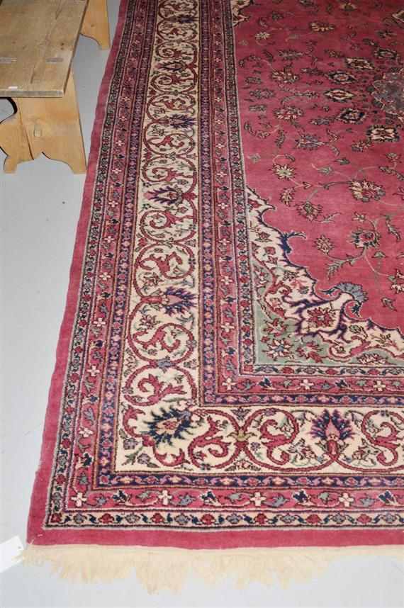 Appraisal: INDO TABRIZ old Pink ground with a green central medallion