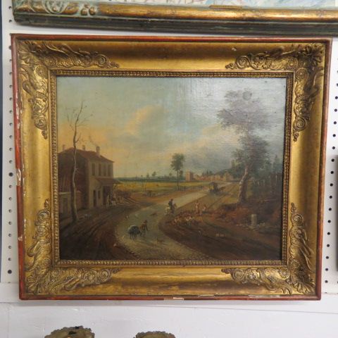 Appraisal: th Century Oil village scene with animals people signed dated