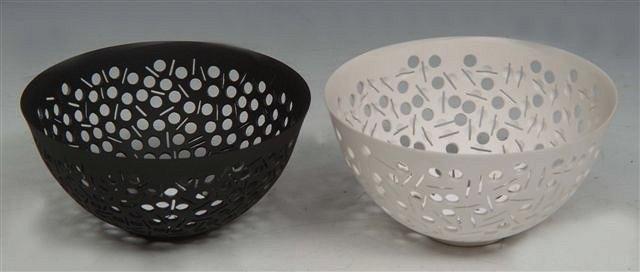 Appraisal: TWO ANGELA VERDON SMALL PIERCED BOWLS one in black and