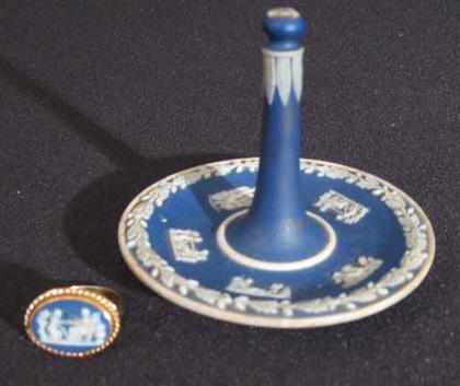 Appraisal: Two piece blue Wedgwood jasperware ring holder and ring k