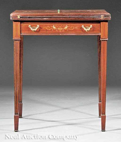 Appraisal: A Good Edwardian Rosewood Inlaid Handkerchief Table late th early