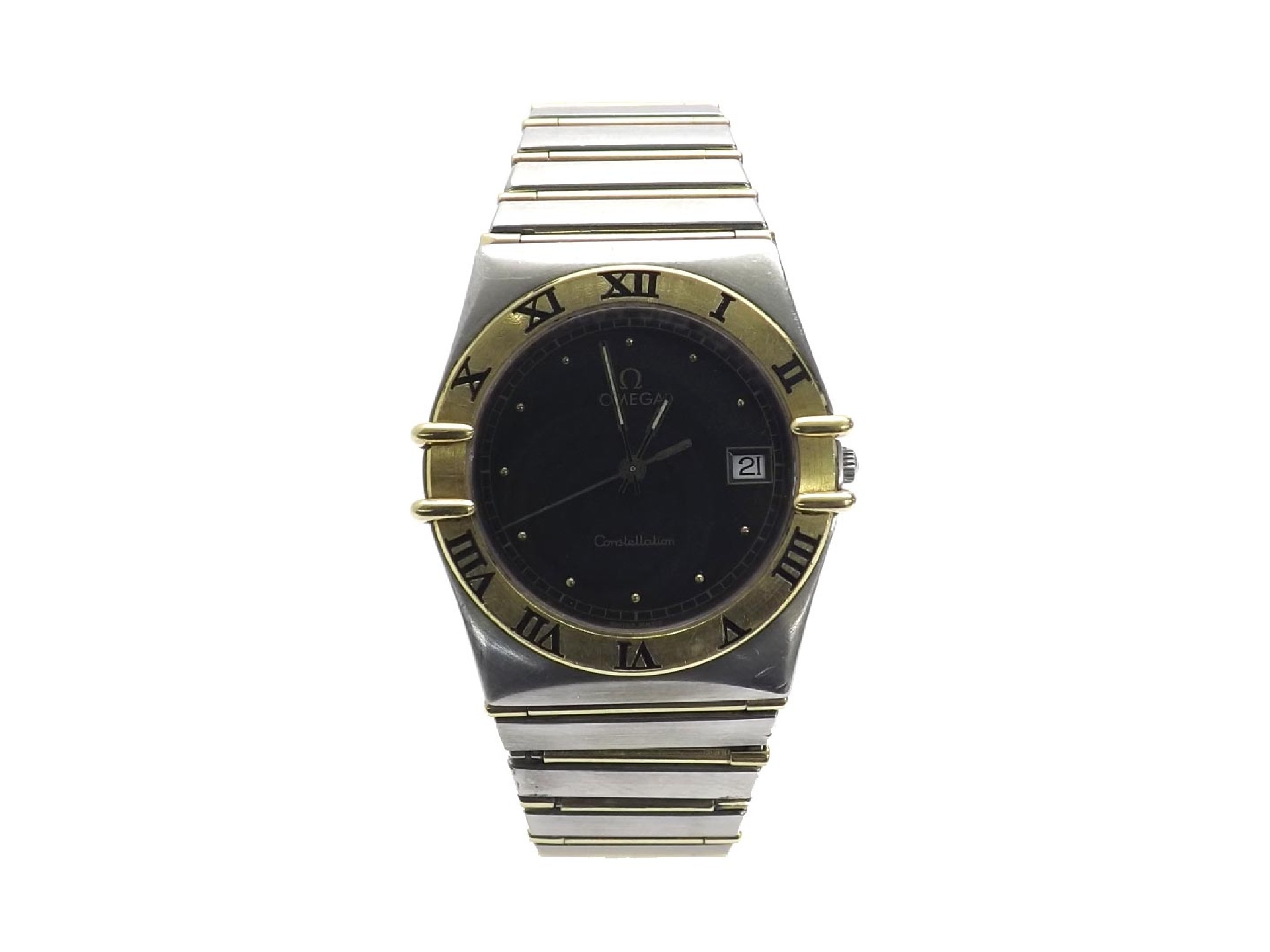 Appraisal: Omega Constellation quartz calendar stainless steel and gold gentleman's bracelet