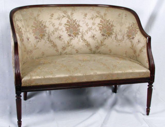 Appraisal: Federal style upholstered settee with reeded tapered legs nailhead trimmed