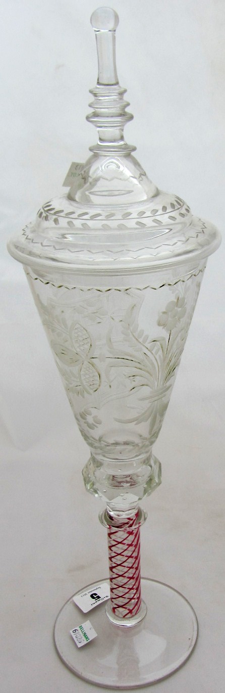 Appraisal: A Dutch engraved tall goblet and cover circa the flared