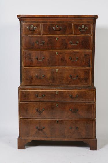 Appraisal: A GEORGE I WALNUT CHEST ON CHEST the upper section