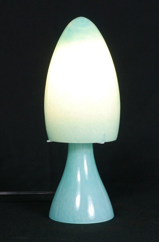 Appraisal: BAROVIER TOSO BLUE GLASS LAMP Glass shade and base label