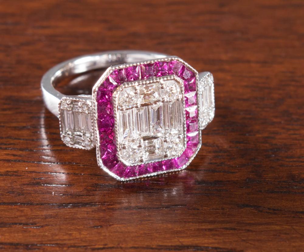 Appraisal: ART DECO DIAMOND RUBY AND EIGHTEEN KARAT GOLD RING The