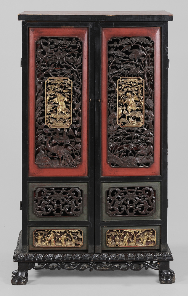 Appraisal: Carved Painted and Parcel Gilt Cabinet Chinese two doors each