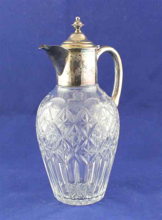 Appraisal: A George V silver mounted cut glass claret jug of