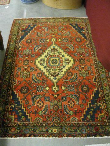 Appraisal: Hamadan Persian Handmade Rug central medallion stylized floral red field