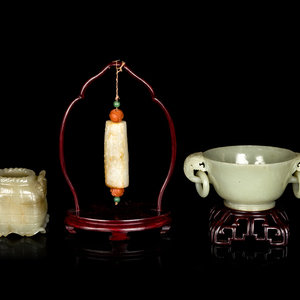 Appraisal: Three Chinese Jade Articles comprising a celadon jade cup with