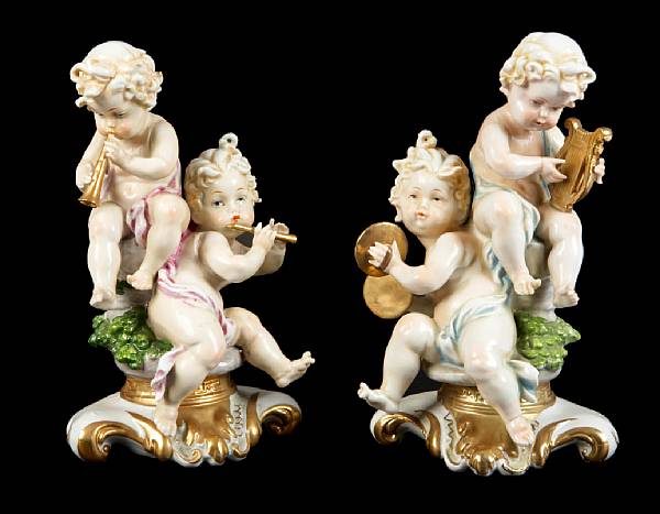 Appraisal: A group of two Italian porcelain figural groups of putti