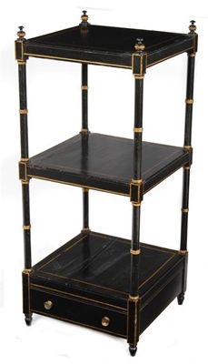 Appraisal: A th century ebonised three tier whatnot with gilt highlights