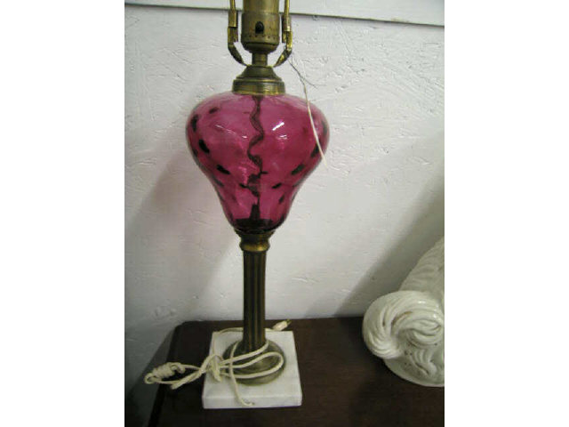 Appraisal: Pair of Cranberry Glass Lamps marble bases