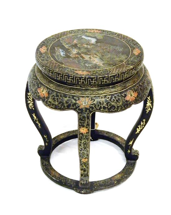 Appraisal: Chinese stand lacquer with landscape decoration on black ground ''