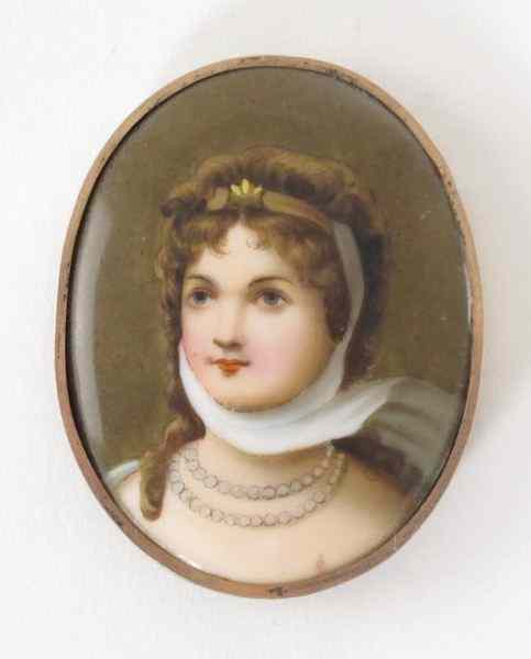 Appraisal: Miniature Portrait on Porcelaincirca hand painted porcelain oval plaque of