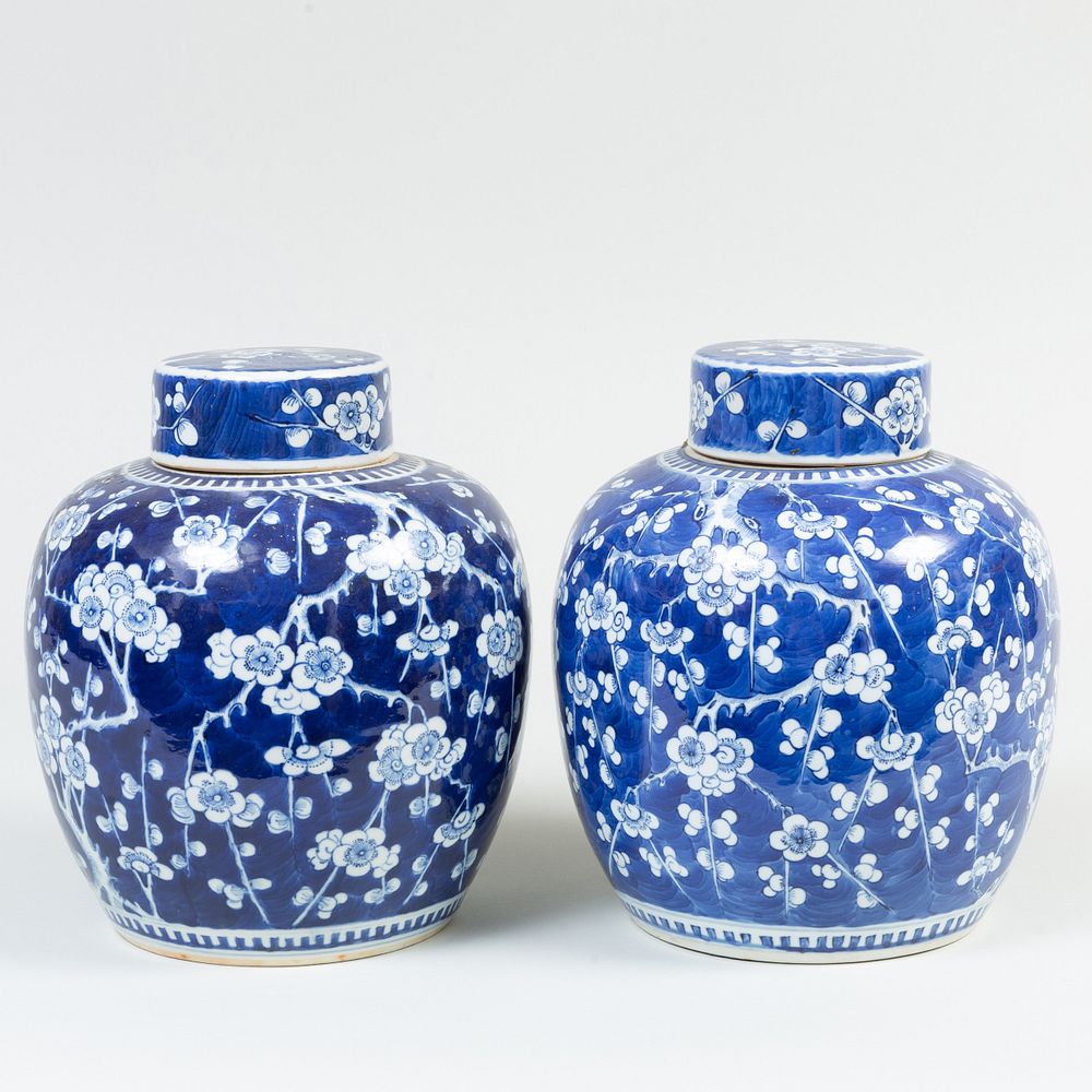 Appraisal: Two Chinese Blue and White Porcelain Ginger Jars and Covers