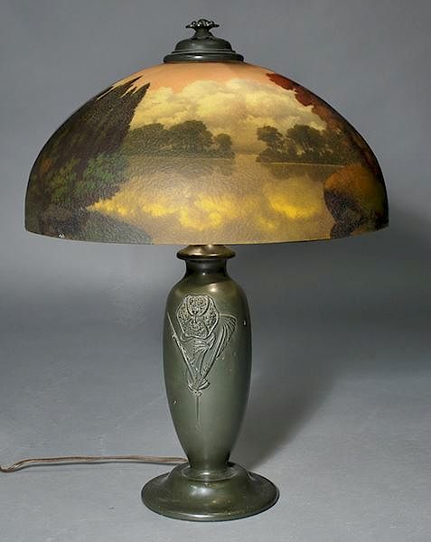 Appraisal: Vintage reverse painted scenic table lamp Vintage reverse painted scenic