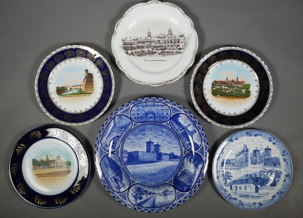 Appraisal: Six vintage St Augustine souvenir plates largest diameter multi-scene Ponce