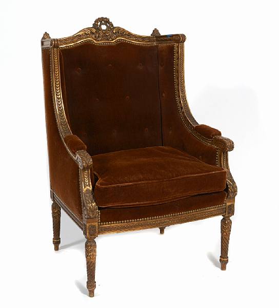 Appraisal: A Louis XVI style carved giltwood armchair late th century