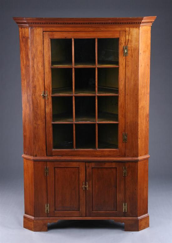 Appraisal: AMERICAN SOUTHERN WALNUT CORNER CUPBOARD th century in two parts