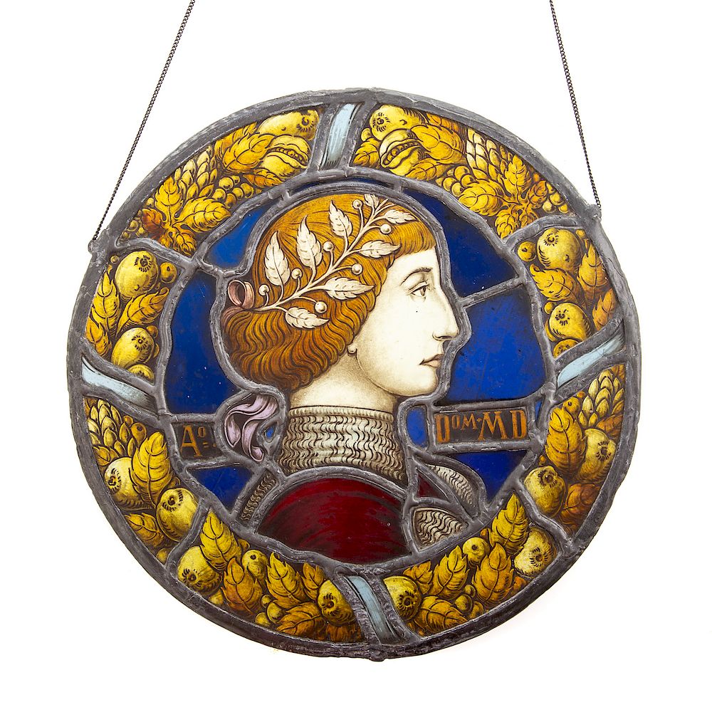 Appraisal: Continental Leaded Glass Portrait Tondo th century Italian style profile