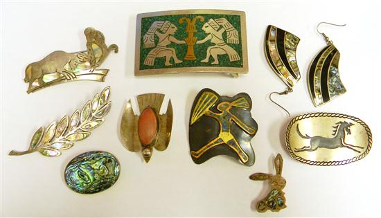 Appraisal: JEWELRY Assortment of Mexican silver jewelry including a pin with