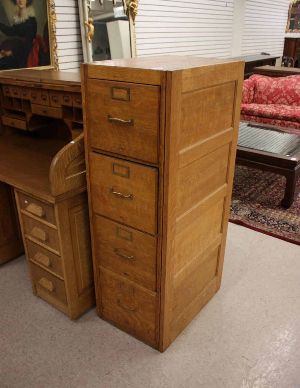 Appraisal: FOUR DRAWER OAK FILE CABINET The Globe-Wernicke Co Cincinnati Ohio