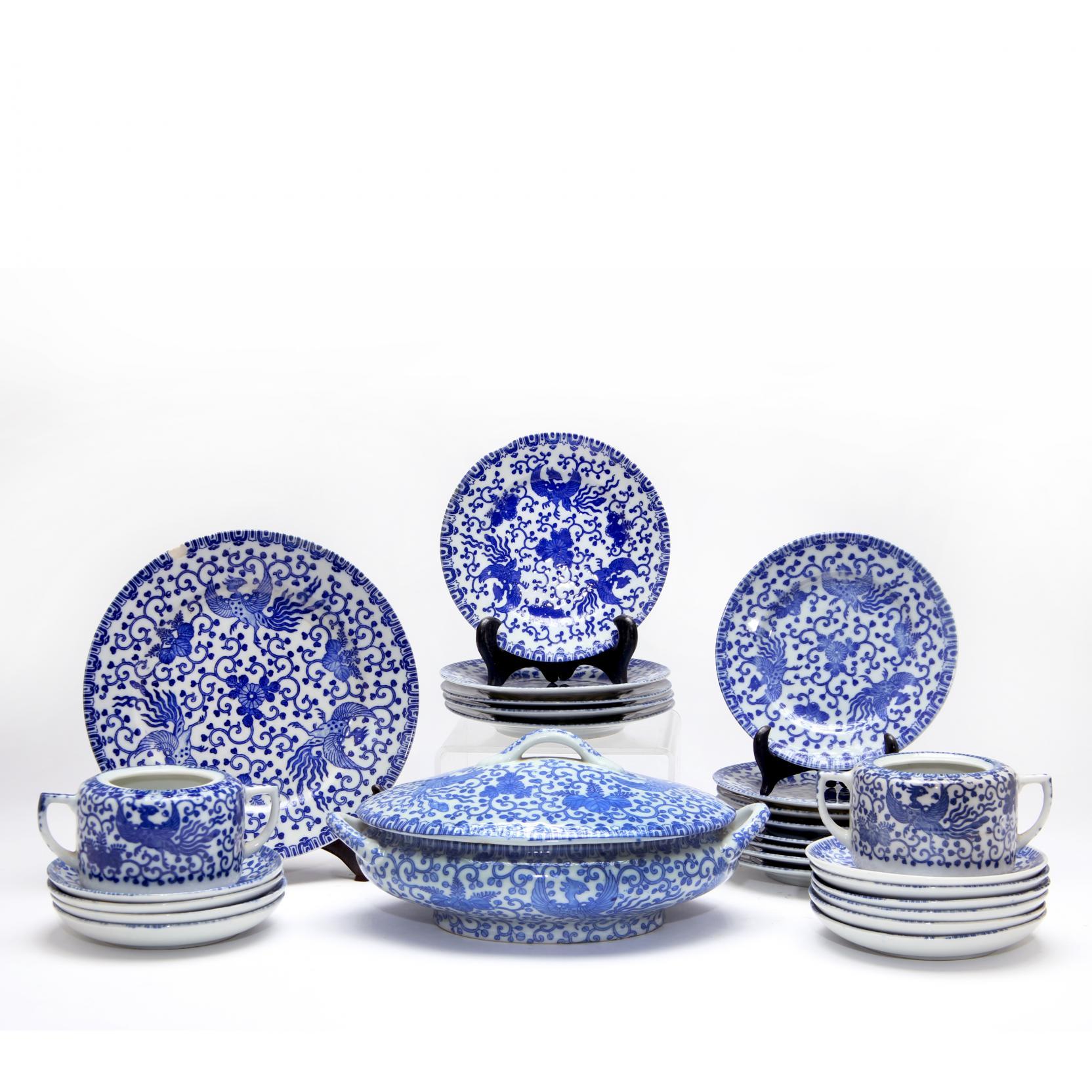 Appraisal: -Piece Japanese Phoenix Porcelain Ware includes various sized plates a