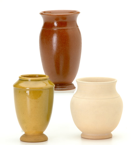 Appraisal: ROBLIN Three cabinet vases in white bisque clay brown clay