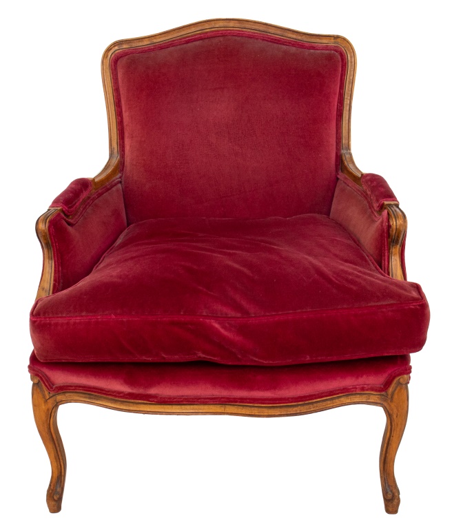 Appraisal: LOUIS XV STYLE UPHOLSTERED ARMCHAIR BERGERE French Louis XV style