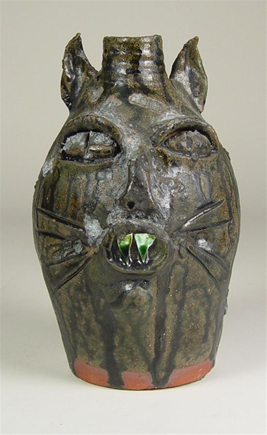 Appraisal: Ram Pottery Cat Face Jug By artist Vickey Miller high