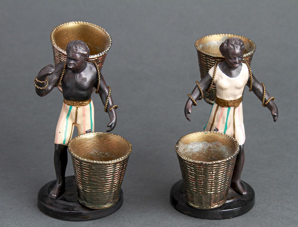 Appraisal: Blackamoor Painted Brass Figures with Baskets Pr Pair of painted