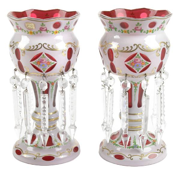 Appraisal: A pair of Bohemian overlaid glass lusters height in