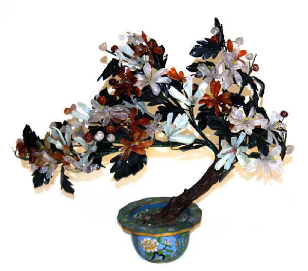 Appraisal: A pair of hardstone trees in cloisonne pots height in