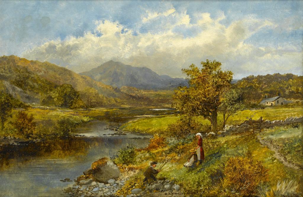 Appraisal: JAMES CALLOWHILL - MOUNTAINOUS LANDSCAPE WITH CHILDREN PLAYING BY A